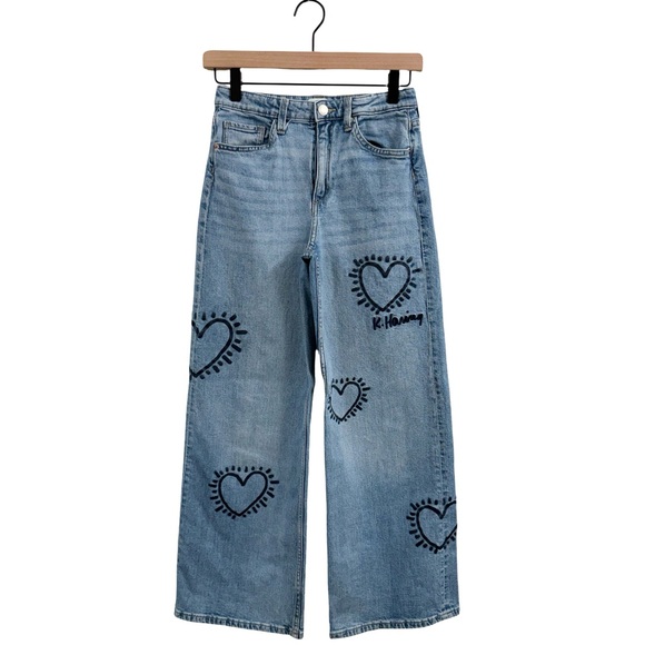 H&M Other - H&M Blue Wide Leg Jeans with Heart Design